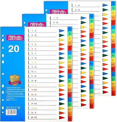 FUYOAL A4 File Dividers 3 Pack 20 Part A-Z Colour Multi Hole 11.8x9 Inches