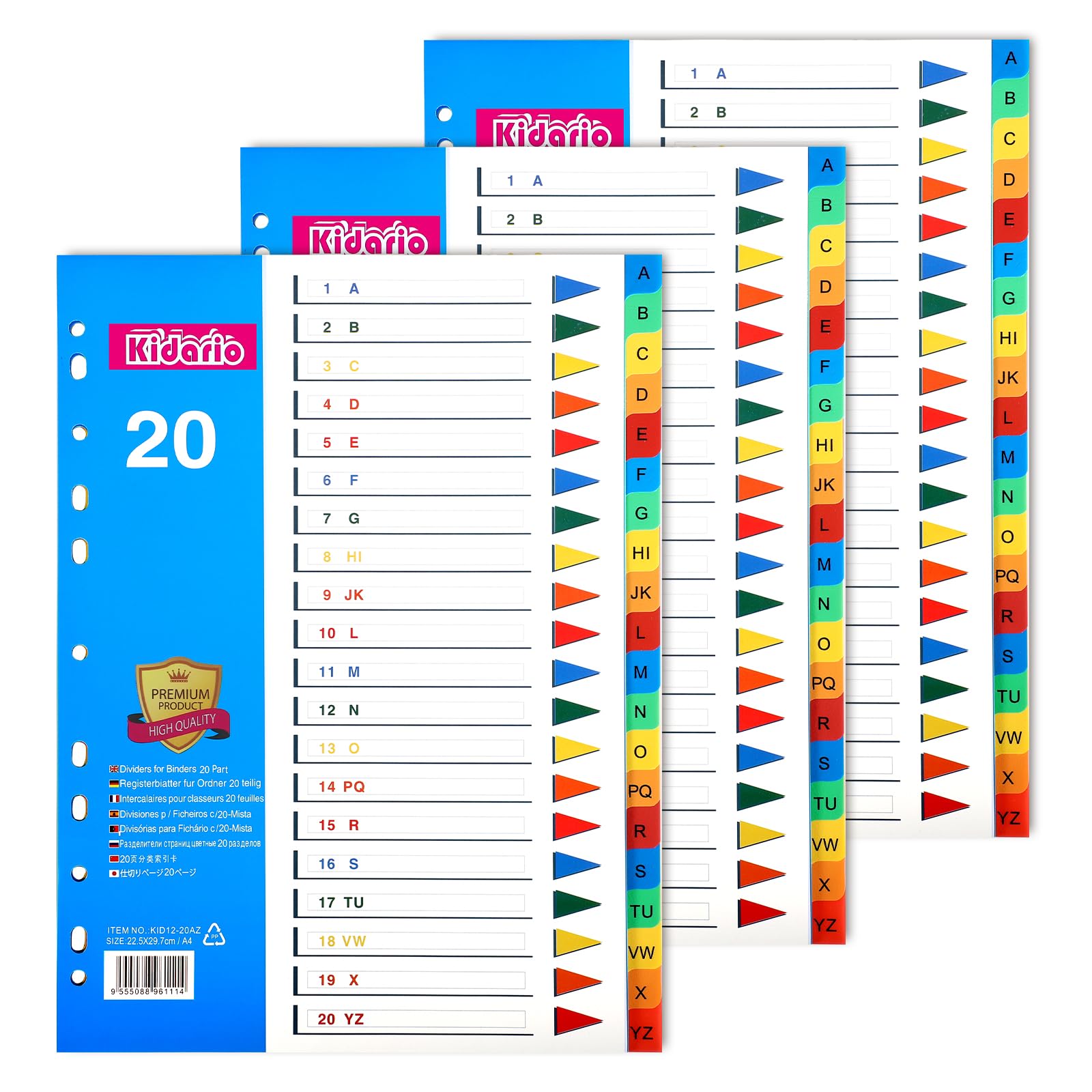 FUYOAL File Dividers A4, 3 Pack 20 Part A-Z Folder Dividers Coloured Multi Hole Plastic Binder Dividers for Lever Arch Files Office School Index Dividers