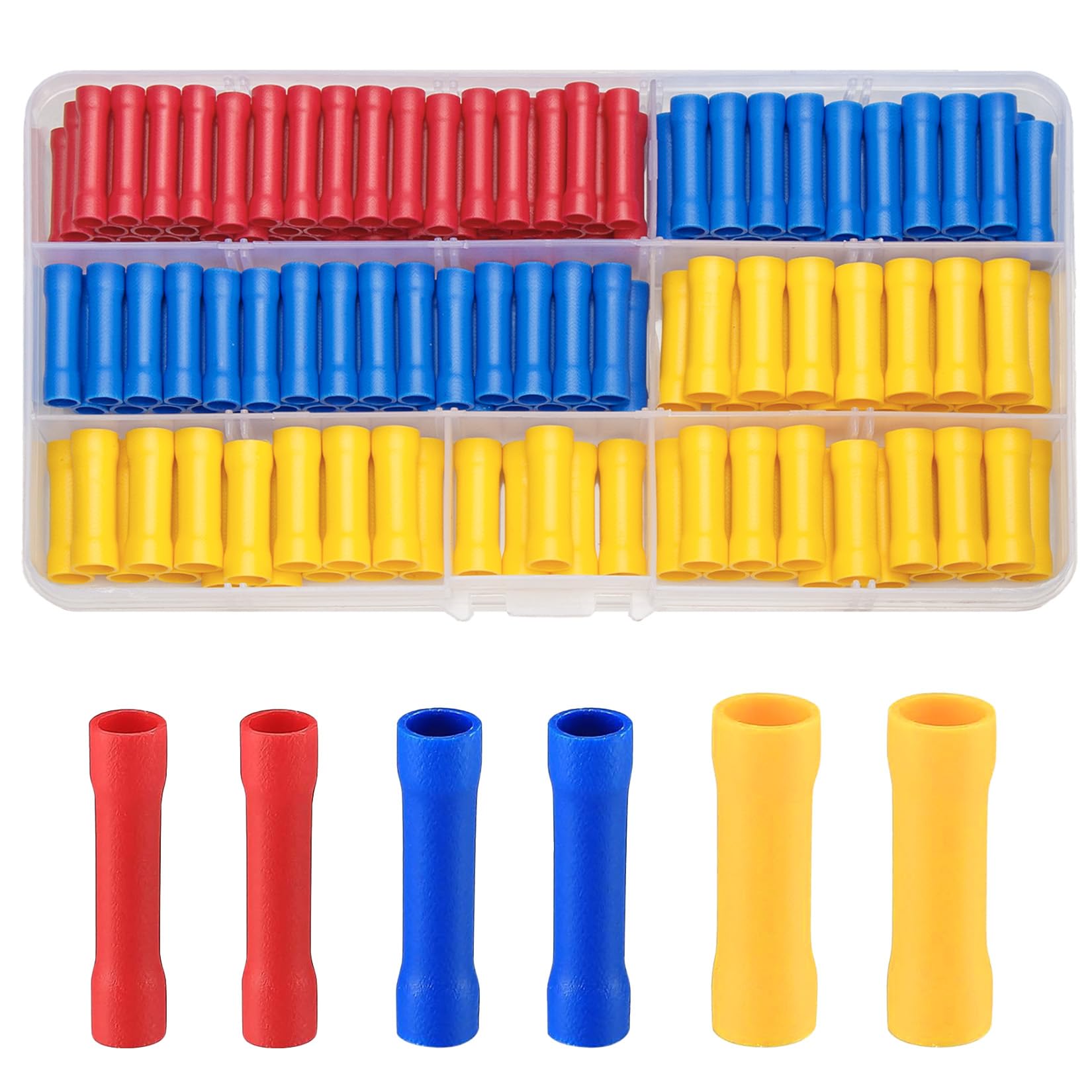 Vwoqiy 150 Pcs Electrical Terminals Crimp Connectors, Electrical Wire Butt Connectors, Female & Male Insulated Cable Wire Crimp Connector Set - Blue/Red/Yellow (three-colour 150) — image 1