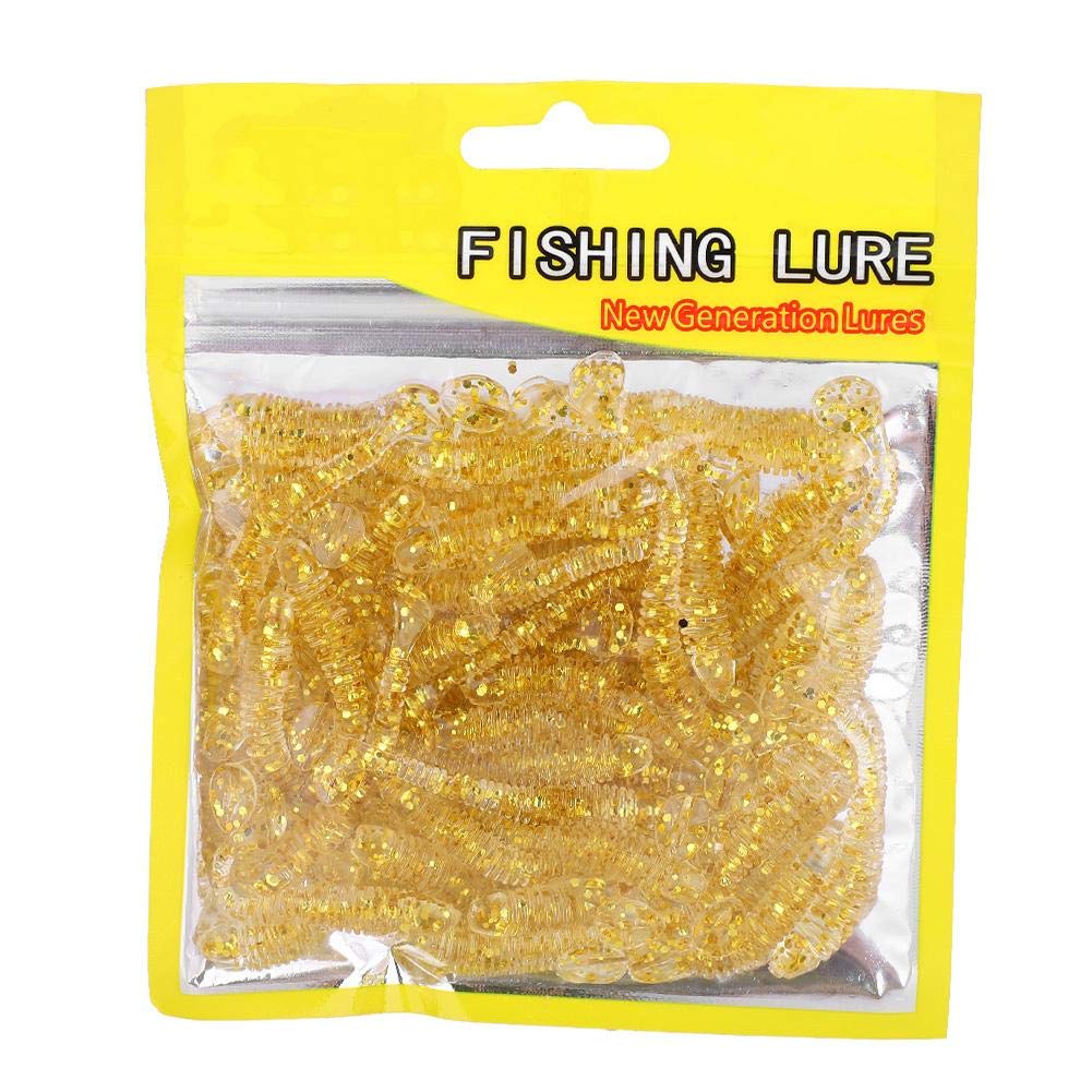 Huairdum Fish Bait, 150PCS 5cm Soft Plastic Fishing Lures T-Tail Grub Worm Baits Fish Tackle Accessory for Saltwater Freshwater Fishing (#2)