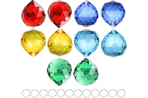 HDCRYSTALGIFTS 10 Pack Crystal Ball 1.18"/30mm Prism Sun Shine Catcher Rainbow Pendants Maker, Hanging Crystals Prisms for Windows, for Feng Shui, for Gift (Multi-Colors)