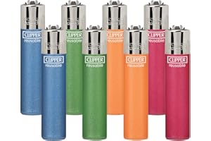 Clipper - Classic Large Reusable Lighter - Iconic Premium Refillable Lighters Bulk Pack - Replace Butane, Flint, and Spark Wheel for Unlimited Lights - 8 Pack - Metallic Flourescent
