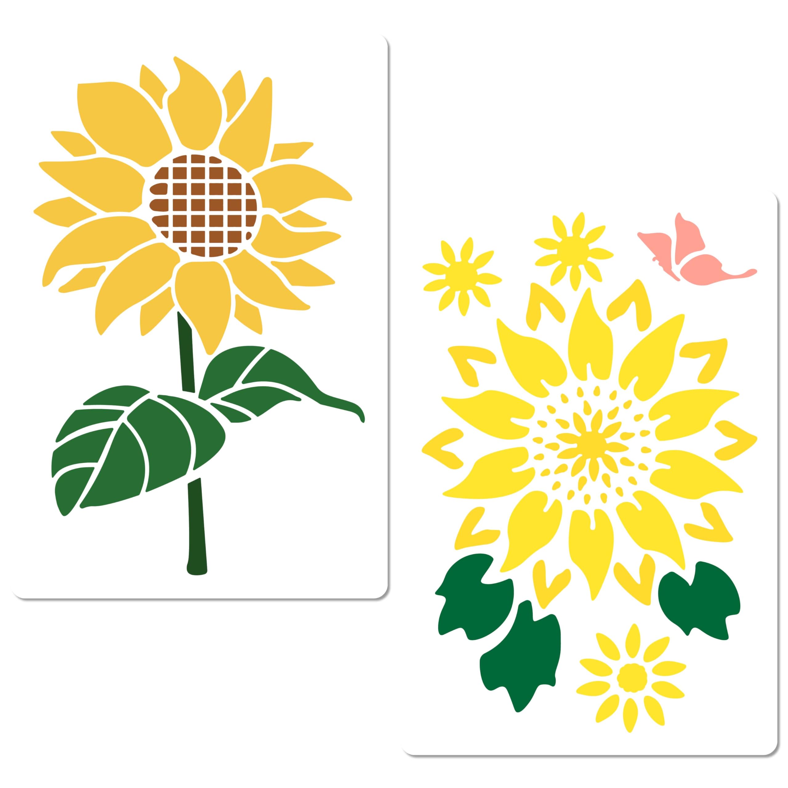 GORGECRAFT 2 Styles Sunflower Stencils 11.8x8 Inch Reusable Plastic Large Sun Flower Floral Butterfly Drawing Template for Painting on Wood Crafts Canvas Paper Fabric Home Decor Scrapbooking