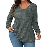 WYNNQUE Womens Plus Size Tops Long Sleeve V Neck Shirts 2025 Fall Fashion Tunic Sweaters Dressy Casual Winter Clothing