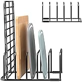 Fikoksol Cutting Board Organizer and Baking Sheet Rack, [1-Pack] Black Heavy Duty Metal Cookie Sheet Organizer for Cutting Board Storage & Plate Holder for Cabinet, Tray Dividers for Cabinets