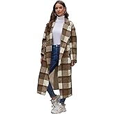 LNKQA Women's Oversized Plaid Wool Coat Casual Lapel Collar Double Breasted Winter Long Pea Coat with Pockets