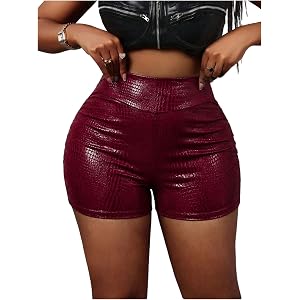 Floerns Women's Plus Size Faux Leather Mini Shorts | Plus Size, High Waisted, Festival, Rave, Night Out, Hot Pants, Club, Par