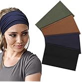 DRESHOW Wide Headbands for Women Elastic Turban Hair Bands Boho Head Bands for Women's Hair Non-Slip Yoga Workout Hairband Girls Accessories 4 Pack
