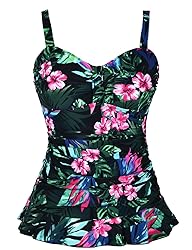 Hilor Women's 50's Retro Ruched Tankini Swimsuit
