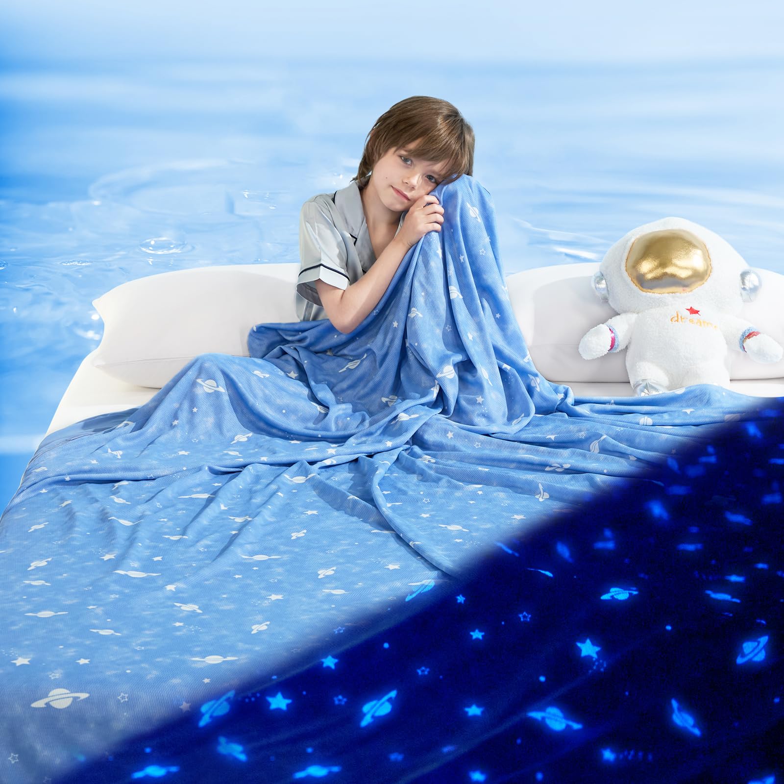 Photo 1 of LUXEAR Cooling Glow in The Dark Star Cosmic Blanket for Boys Girls - Gift Throw Keep Child/Adults Cool All Night - Soft Breathable Summer Blanket for Bed Sofa - 79x86in