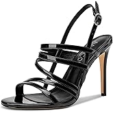 Aachcol Womens Open Toe Strappy High Heels Slingback Stiletto Heel Sandals Ankle Strap Party Dress Shoes 3.9 Inches Heels
