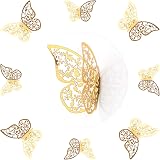 AIEX 24pcs 3D Butterfly Wall Decals Gold 3 Sizes 8/10/12cm with Tape view 3