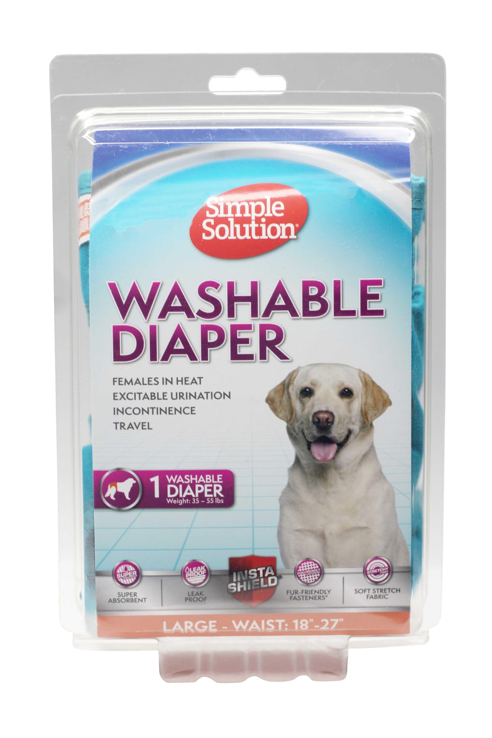 Simple Solution Washable Re-usable Female Dog Diapers, Absorbent with Leak Proof Fit for Excitable Urination, females in heat or Incontinence - 1 x Large Dog Diaper