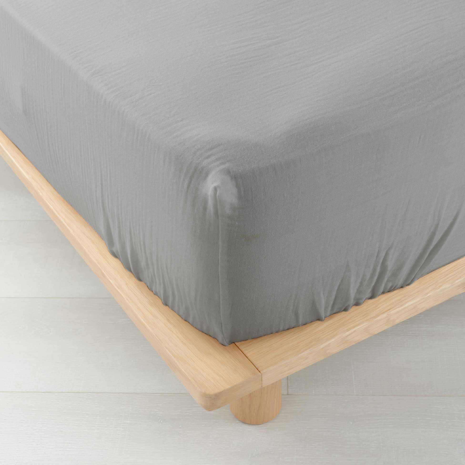 Douceur d'Intérieur, Fitted Sheet (160 x 200 cm) Angelia Grey, Cotton Gauze