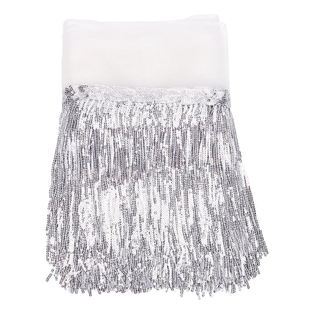 BENECREAT 10Yard/9.14m PVC Sewing Fringe Trim, Silver Sequins Lace Tassel Fringe Trim for DIY Craft Clothing Garment Curtain Accessories