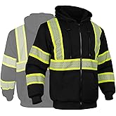 GLIMMR High Visibility Safety Hoodie Reflective ANSI Class 3 Sweatshirts for Men Hi Vis Construction Work Zipper Jackets