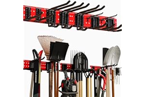 Garage Tool Organizer Wall Mount 48inch With 9 Hooks Garage Wall Organizer Wall Mount Tool Holder for Rack Shovel Shed (Red)