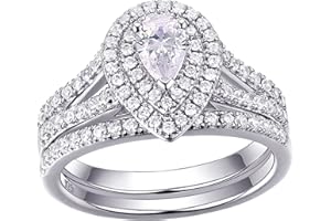 Newshe Jewellery Wedding Engagement Ring for Women Bridal Set AAAAA Cz 925 Sterling Silver 1.3Ct Pear White Size 4-13