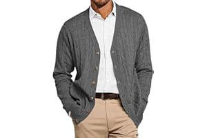 Runcati Mens Cable Knit Cardigan Sweater V Neck Casual Button Down Sweaters Long Sleeve Fall Outwear with Pockets