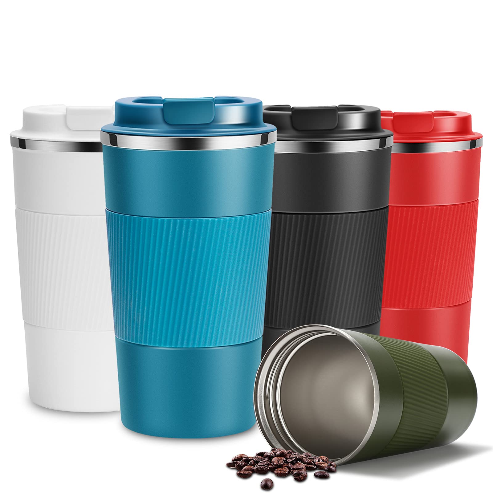 YINJAM Travel Mug 510ml Reusable Insulated Coffee Cups Vacuum Insulation Stainless Steel Thermal Bottle for Hot Cold Drinks (Blue, 510ml)