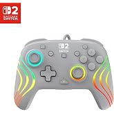 Turtle Beach Afterglow Wave Wired RGB Gaming Controller, Nintendo Switch 2 | Switch Lite, OLED, Hall-Effect Thumbsticks, 2 Mappable Back Buttons, Audio Controls, C-Button for GameChat, RGB Lights, Grey