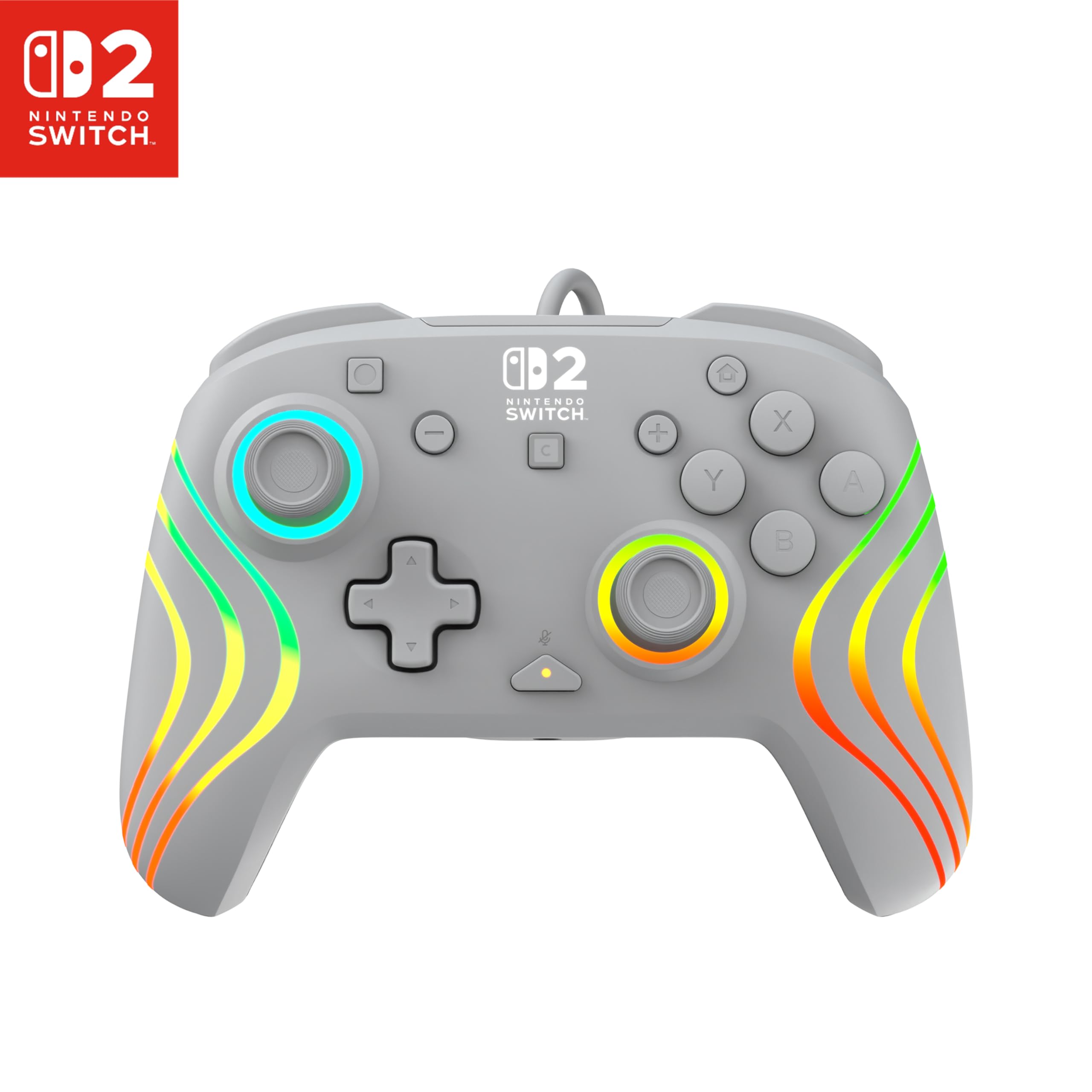 Turtle Beach Afterglow Wave Wired RGB Gaming Controller - Officially Licensed for Nintendo Switch 2, Nintendo Switch/Switch Lite/OLED – Hall-Effect Thumbsticks, Customizable Lighting – Gray