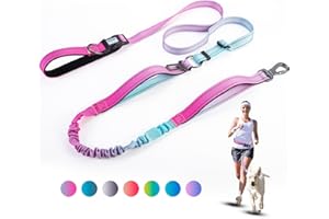 JETOG Heavy Duty Hands Free Dog Leash, 5-7 FT Reflective Adjustable Waist Dog Leash Belt with Padded Handles, Shock Absorbing Bungee and Car Seat Belt for Large Medium Dogs (Gradient Pink, XL)