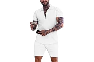 JVIIRTV Men's Short Sets Outfits 2 Piece Fashion Summer Clothing Men 1/4 Zip Golf Polo Shirt Men's Casual Sportswear