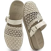 COFACE Women’s Orthotic Sandals Ladies Fashion Breathable Mesh Mules Round Toe Backless Loafers Slides Adjustable Wedge Heel Cushion Dressy Shoes With Comfortable Arch Support