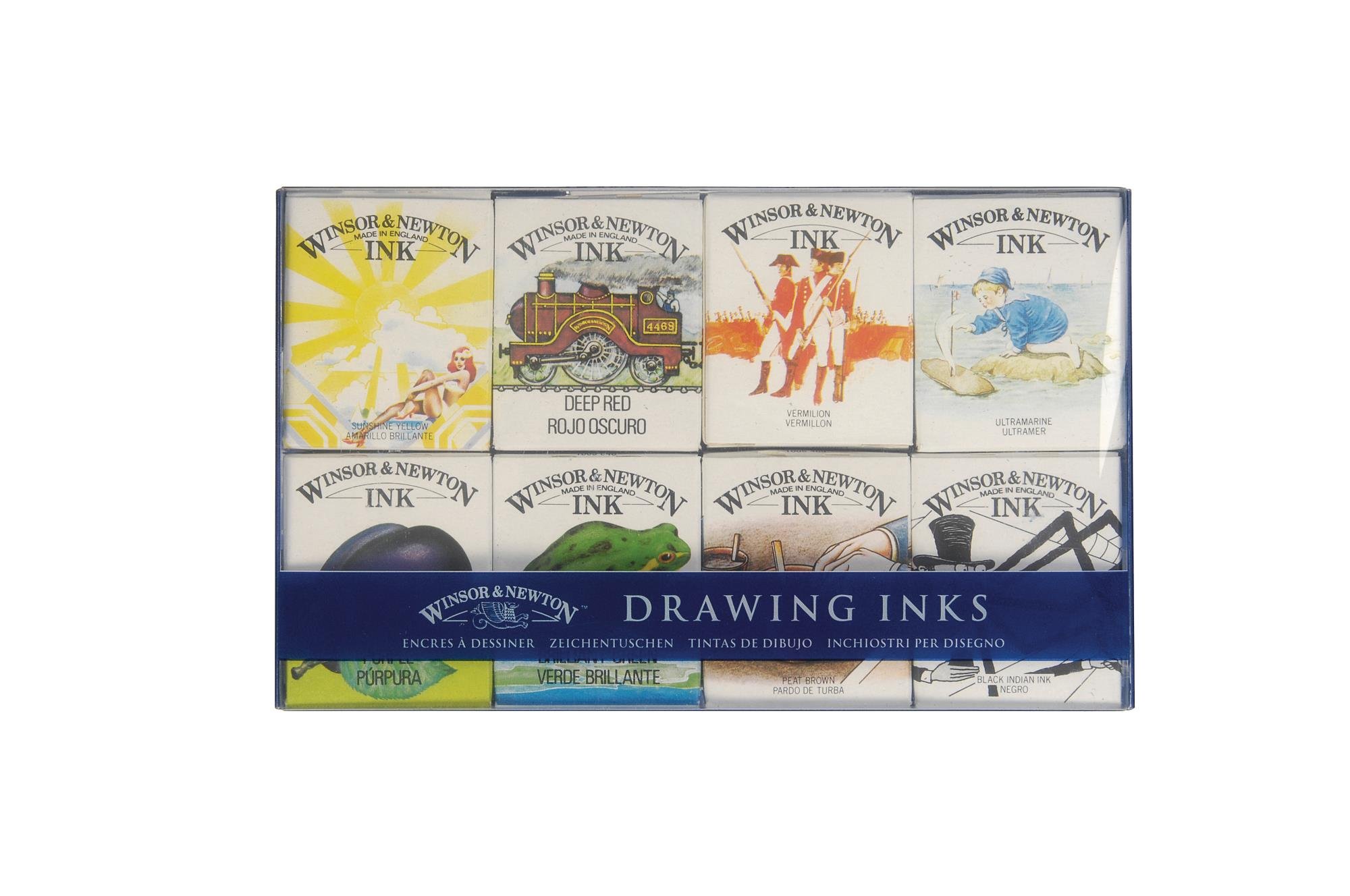Winsor & Newton, Drawing Inks, Wiliam Collection Ink Pack, 8 x 14 ml Ink Bottles , Purple/Yellow