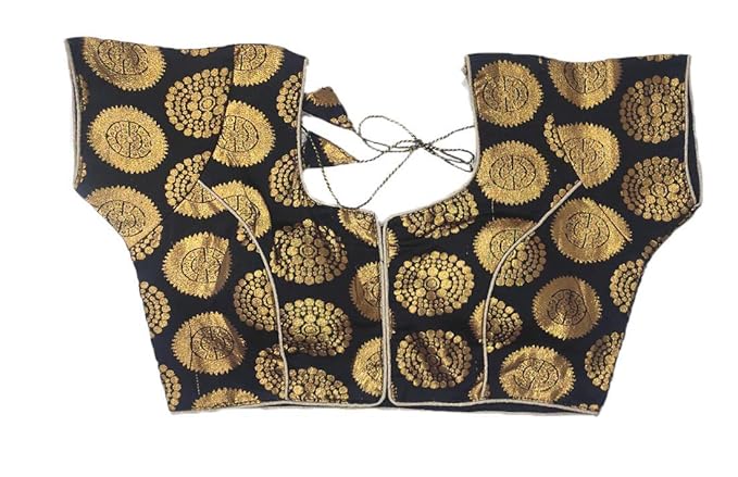 Women's Traditional Readymade Brocade Saree Blouse with Short Sleeves