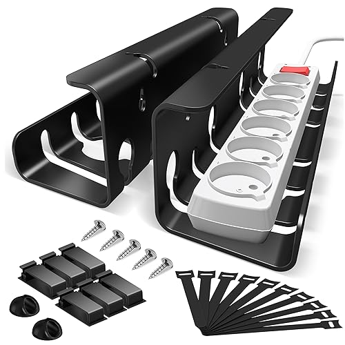 StowBin 2-Pack Under Desk Cable Management Tray, Cable Management Tray, Metal Mesh Cable Management Under Desk with Clamp Mount, Wire Management Tray, Cord Organizer for Office/Home Cost-effective