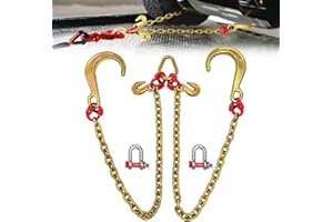 SENKEYFE Grade 80 V Bridle Towing Chain - 5/16" 3 Foot with 8 Inch Hooks - 5400 Lbs Working Load Limit - Secure Transport for Rollback Car Carrier Hauler