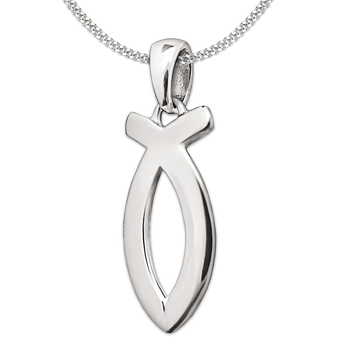 Clever Schmuck Set Silberner Anhänger Ichty schlicht 17 mm Jesus Fisch Symbol glänzend und Kette Panzer 42 cm STERLING SILBER