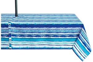 YiHomer Indoor Outdoor Tabletop for Spring Summer Decorations, Picnics and Dinner Parties - Stain and Water Resistant, Crayon Art (Ocean), Zipper Tablecloth, 60 x 84 Rectangle with Umbrella Hole