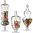Set of 3 Apothecary Jar with lids, Glass Candy Container Set, Decorative Jars for Weddings & Party, Elegant Storage Candy Canister, Iridescent (H: 9", 12.5", 14"; 20 FL.OZ, 23 FL.OZ and 28 FL.OZ)