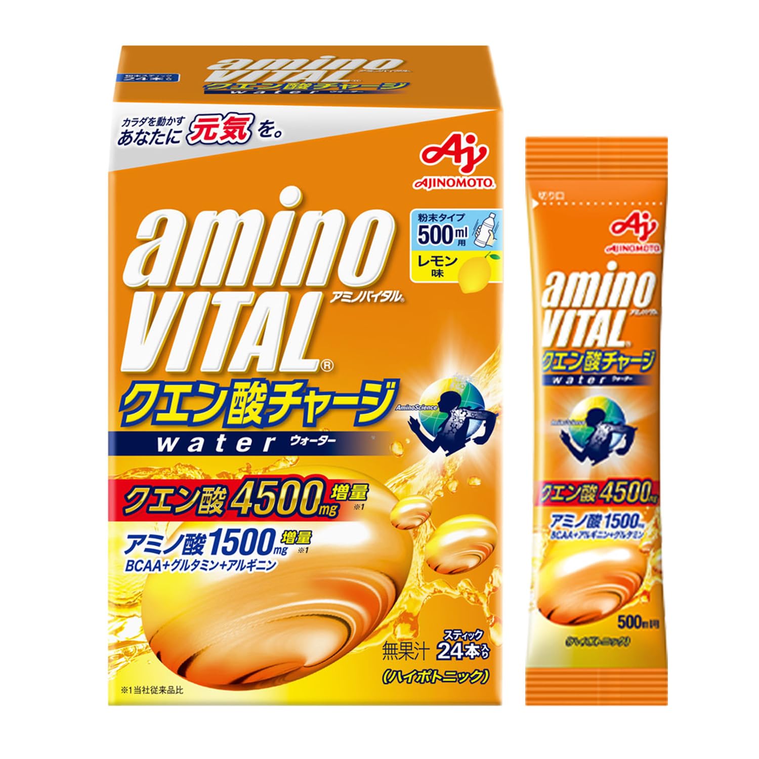 アミノバイタル 味の素 クエン酸チャージウォーター レモン味 24本入箱 クエン酸 4500mg アミノ酸 1500mg BCAA スポーツドリンク 粉末 水に溶けやすい商品画像