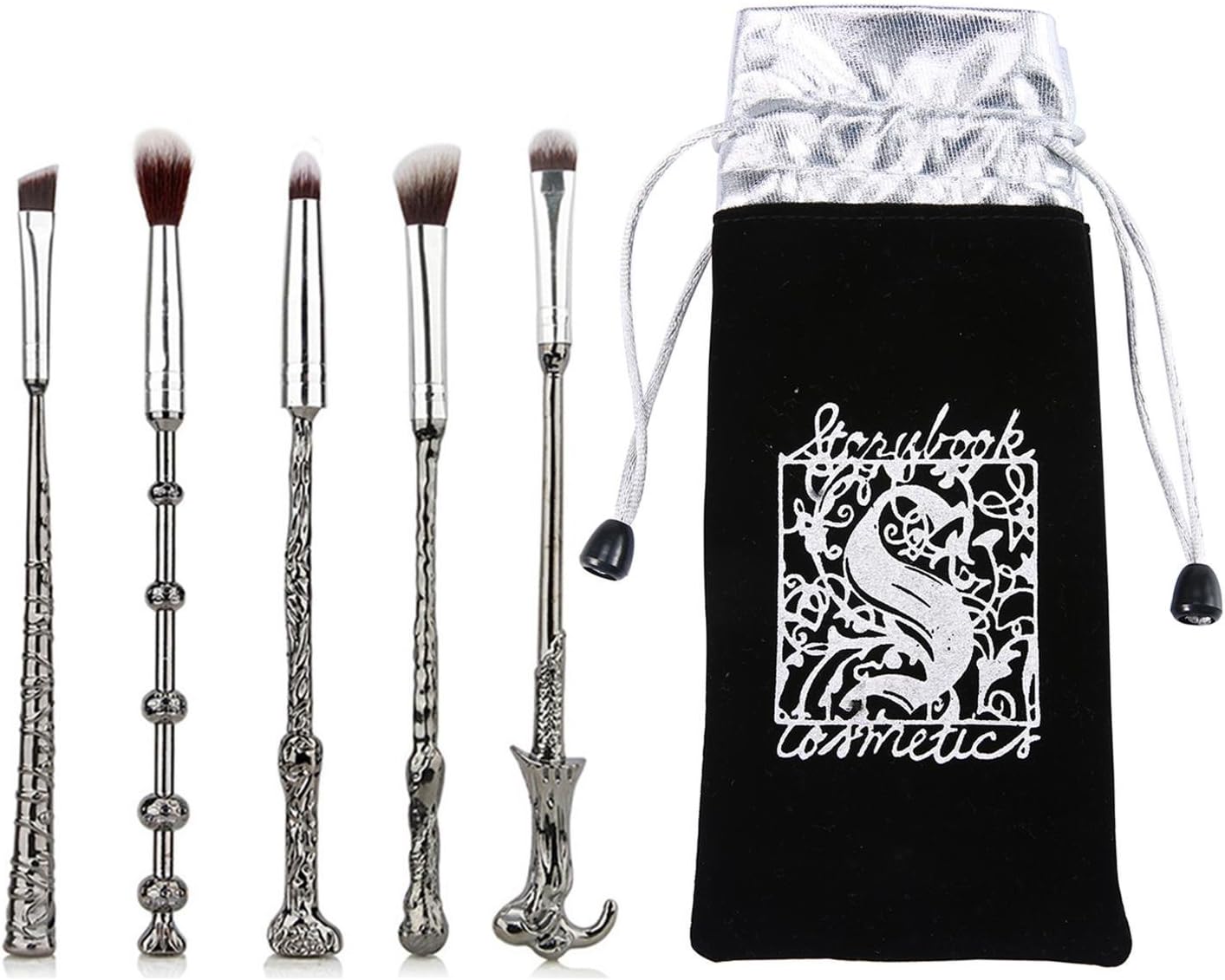 Harry Potter Makeup Brushes Kit with bag, Wizard Wand Make Up Brush Set Tool for Foundation Eyeliner Blending Eye Shadow Face Pencil Lip Beauty Powder Soft Brush (Silver set1)