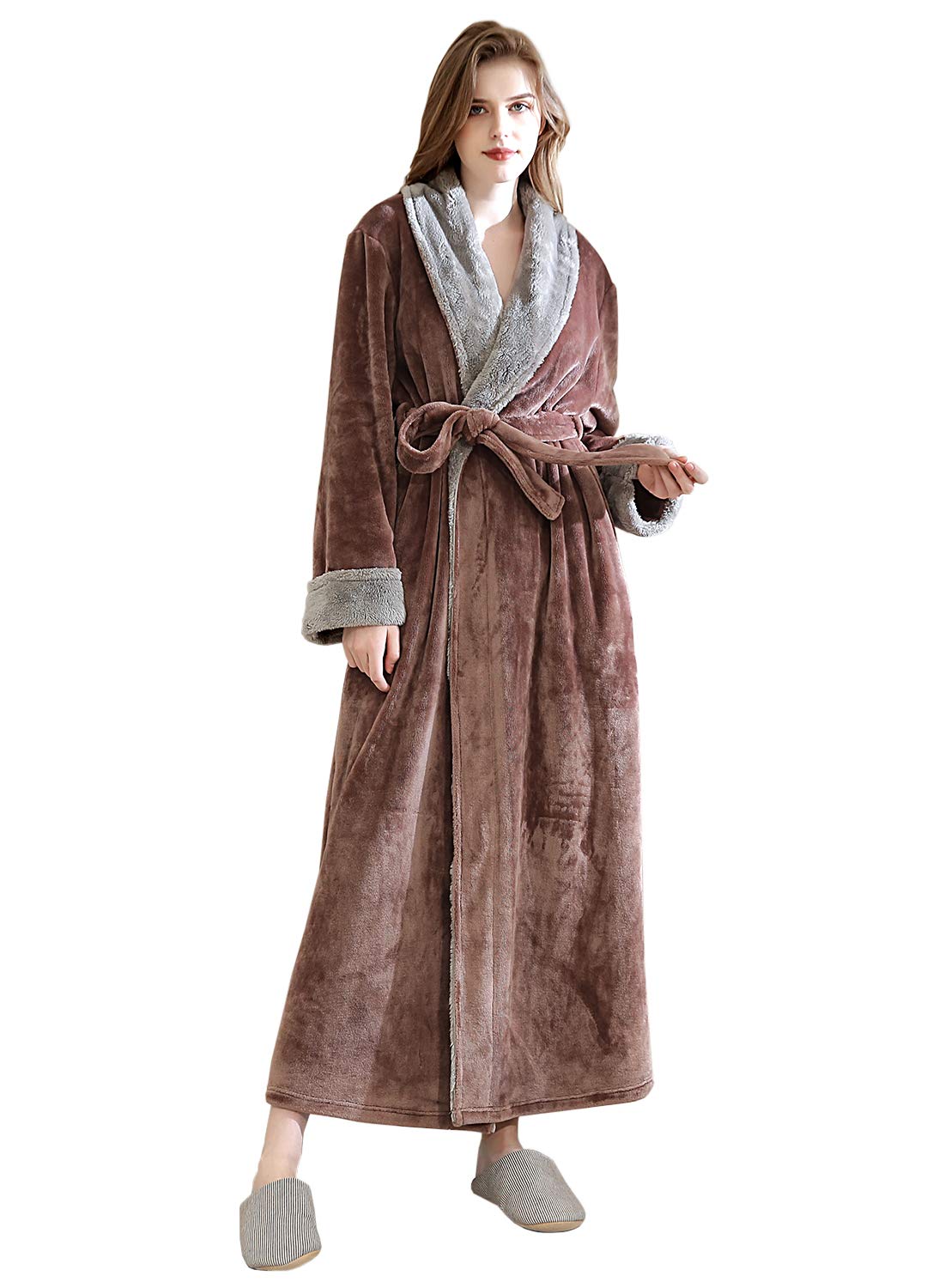 Women Long Robes Fleece Winter Warm Housecoats Bathrobe Full Length Coffee XL eBay