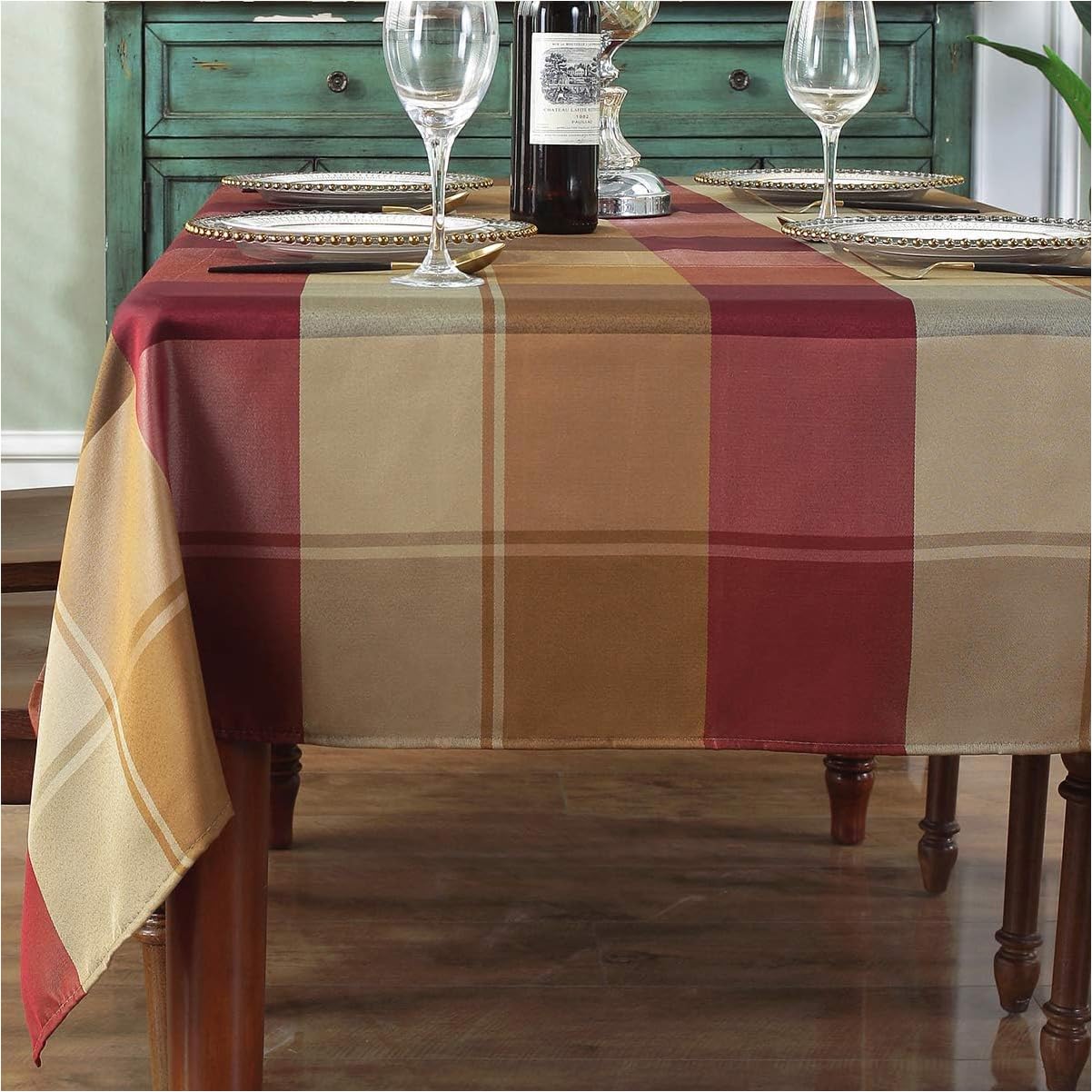 Rectangle Tablecloth Checkered Style Polyester Table Cloth Spillproof Dust-Proof Wrinkle Resistant Heavy Weight Table Cover for Kitchen Dinning Tabletop (Rectangle/Oblong,152 x 305(10-12 Seats),Red)