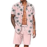 COOFANDY Men's Hawaiian 2 Piece Outfits Summer Beach Matching Set Short Sleeve Floral Shirts and Shorts