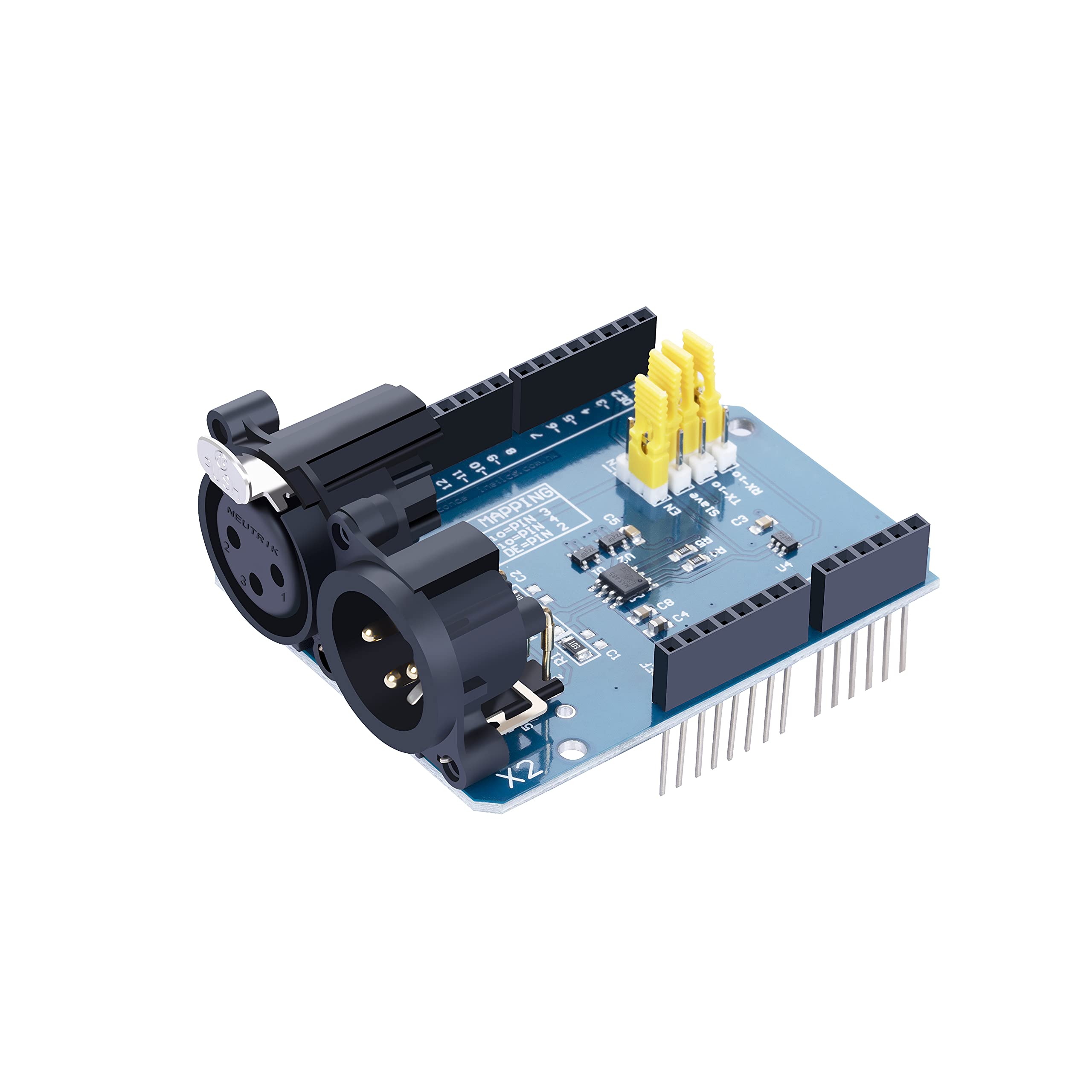 Pzsmocn DMX/RDM Shield for Arduino,The Shield is Populated with NEUTRIK XLR 3pin Connectors,Device into DMX512 Network,MAX485 Chipset,Can be Used as DMX-Master, Slave and as RDM-Transponder.