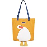 MEETPET Cute Canvas Tote Bag for Women Reusable Cotton Cloth Bag for Lunch Grocery Shopping and Beach with 3D Duck Design (Shoulder Carry Yellow Duck)