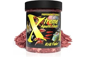 XTREME AQUATIC FOODS Xtreme Krill Flakes - Premium Max Protein Freshwater Fish Food with 100% Krill and Shrimp, & Vitamins for Optimal Immune and Digestive Health, Boosts Color & Energy – USA Farm Grown (1oz)
