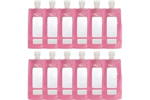 RONRONS 16 Pieces Pink Refillable Squeeze Pouches for Toiletry TSA Approved Travel Size Cosmetic Pouch Containers with Clear Window Leak Proof Stand up Spout Packing Bags for Shampoo Lotion Supplies