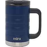 MIRA 14 oz Insulated Coffee Mug with Handle - Stainless Steel Thermo with Secure Lid - Hot & Cold Cup - Admiral Blue