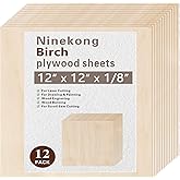 12 Pack Birch Plywood Sheets 1/8",12x12x1/8 inch Plywood Sheets,3mm Walnut for Laser Cutting,Laser Engraving Blanks,Drawing &