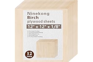 NINEKONG 12 Pack Birch Plywood Sheets 1/8",12x12x1/8 inch Plywood Sheets,3mm Birch for Laser Cutting,Laser Engraving Blanks,Drawing & Painting,Thin Natural Unfinished Wood for Crafts,Scroll Saw Cutting