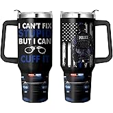 Wuepncah 40 Oz Police Tumbler with Handle and Straw, Stainless Steel Insulated American Policeman Cups Gifts for Police Officer Dad Men Retirement Birthday