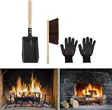 Esoes Fireplace Shovel Brush Set Long Wooden Handle Ash Dust Pan + Gloves view 9